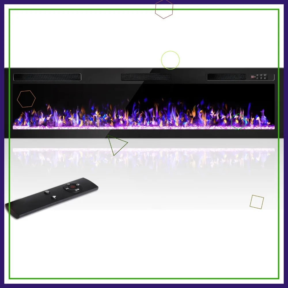 Ultra-Thin Electric Fireplace Heater Wall Mounted Freestanding 72 Inch