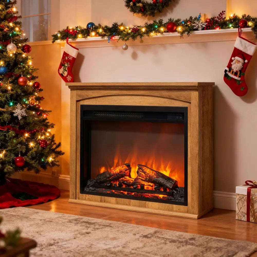 28-Inch Freestanding Electric Fireplace with Mantel and Remote Control