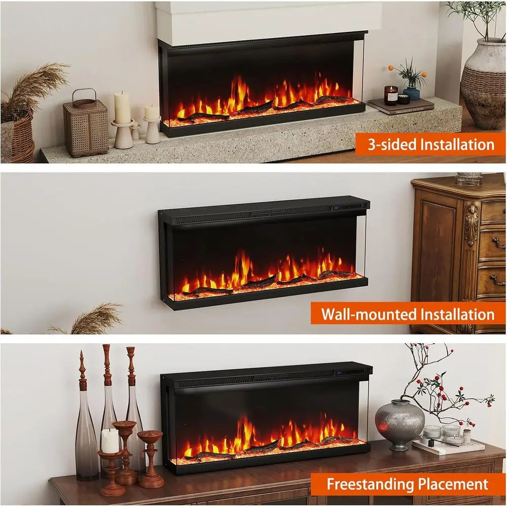 3-Sided Electric Fireplace Insert 40-inch 1200W Wall-Mount or Freestanding