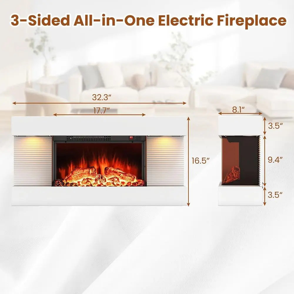 32-inch Wide Electric Fireplace Wall-Mounted with Floating Mantel 1500W
