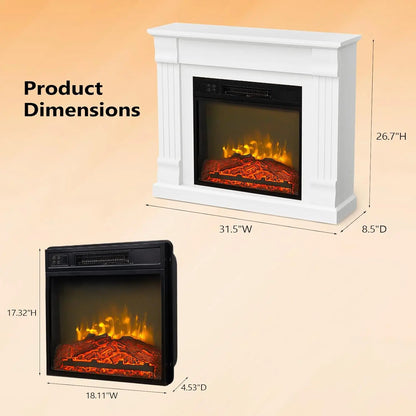 32-inch Electric Fireplace Mantel Heater with Remote and Timer