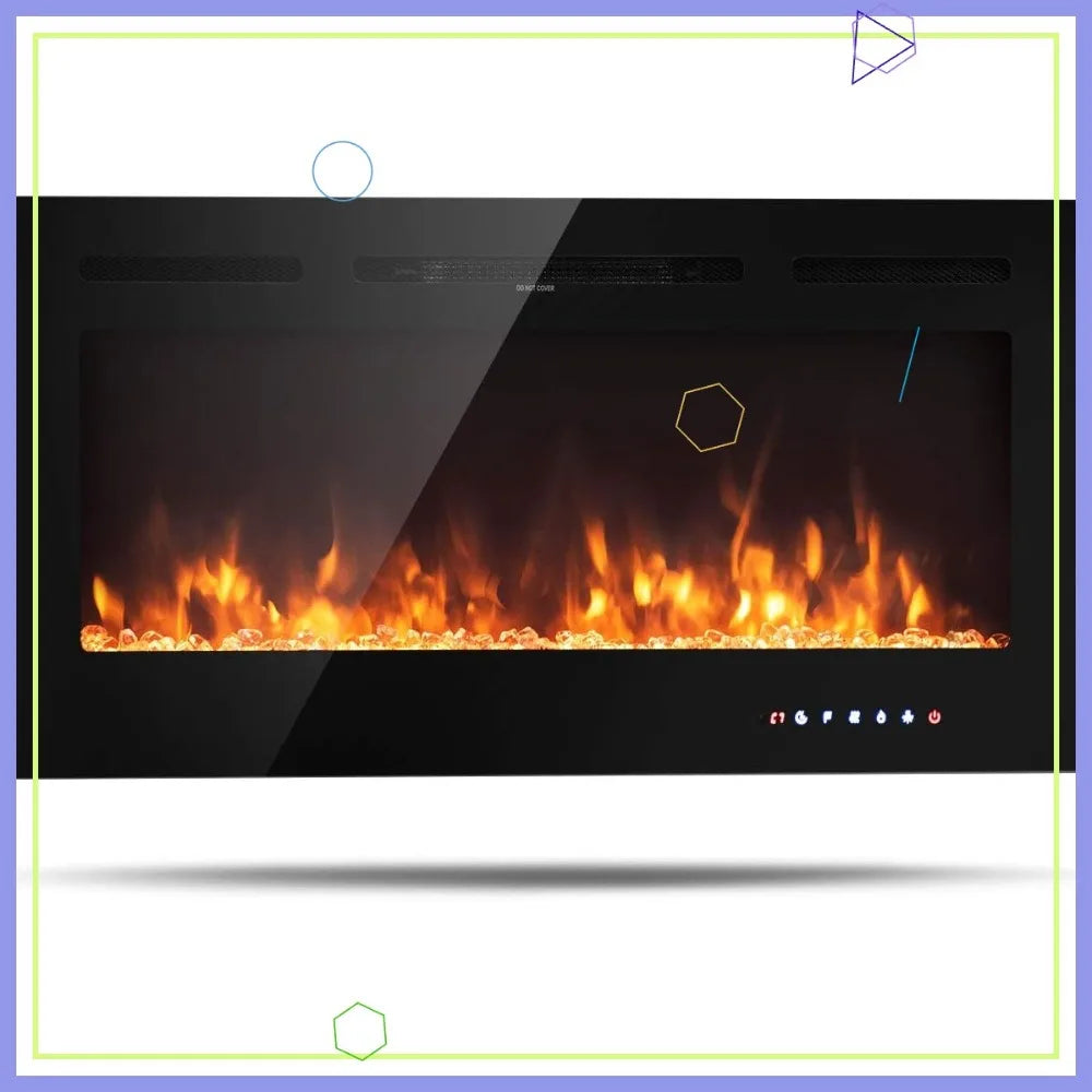 40-Inch Electric Fireplace Insert Wall-Mounted Recessed Thermostat 9 Colors