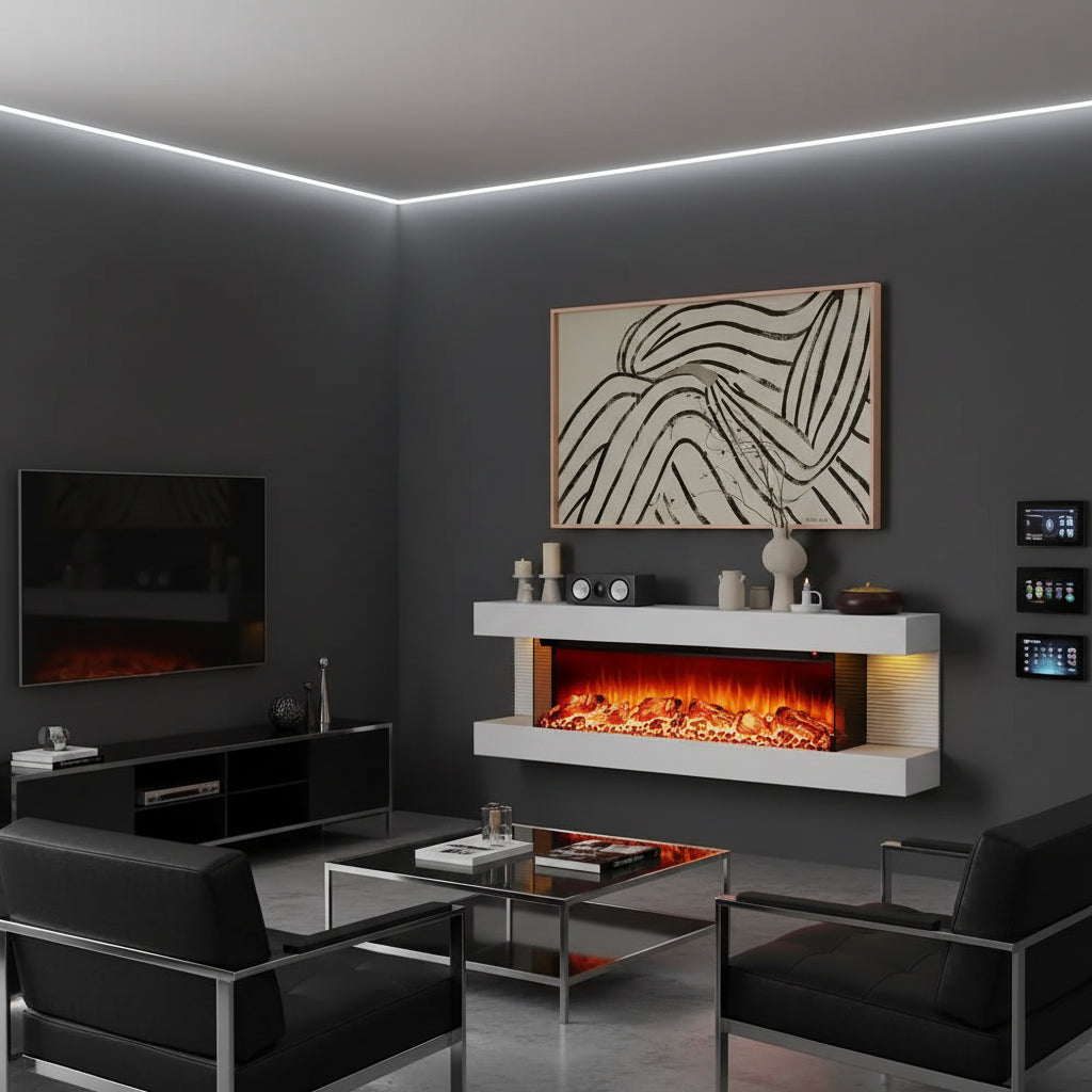 XMSJ 36-Inch Wall Mount Electric Fireplace With 50-Inch Floating Mantel