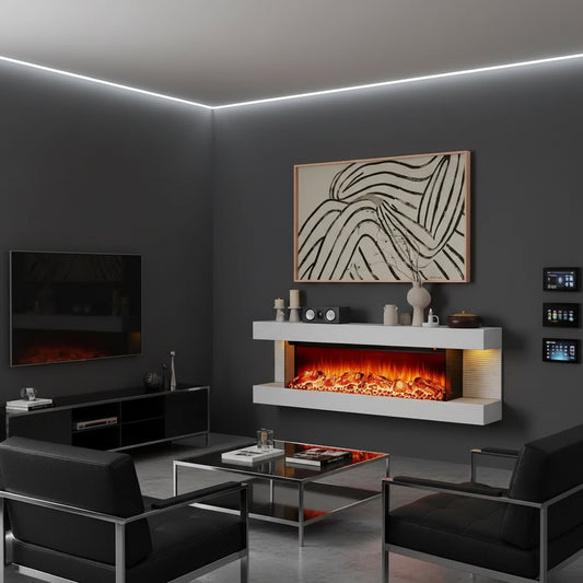 XMSJ 36-Inch Wall Mount Electric Fireplace With 50-Inch Floating Mantel