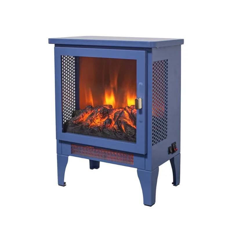 17 Inch Freestanding Electric Fireplace Stove Heater 3D Flame Blue