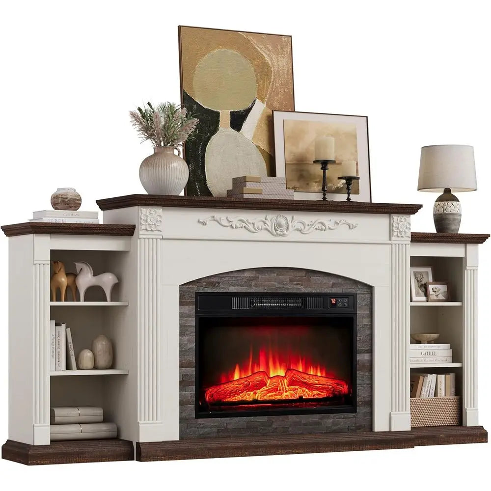 72 Inch Electric Fireplace TV Stand White Entertainment Center