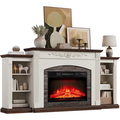 72 Inch Electric Fireplace TV Stand White Entertainment Center