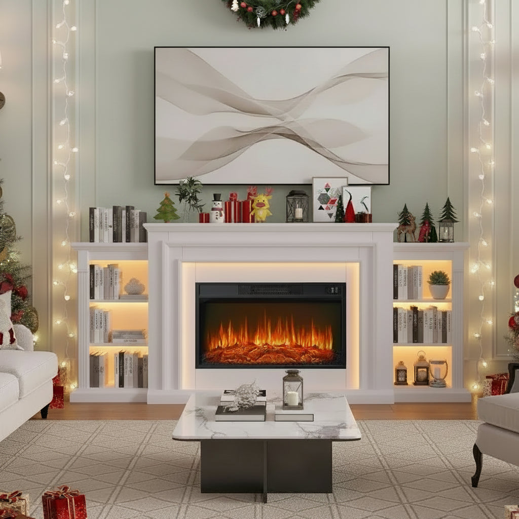 80-Inch LED Electric Fireplace TV Stand with Mantel and Heater