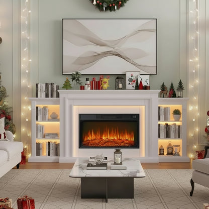 80-Inch LED Electric Fireplace TV Stand with Mantel and Heater