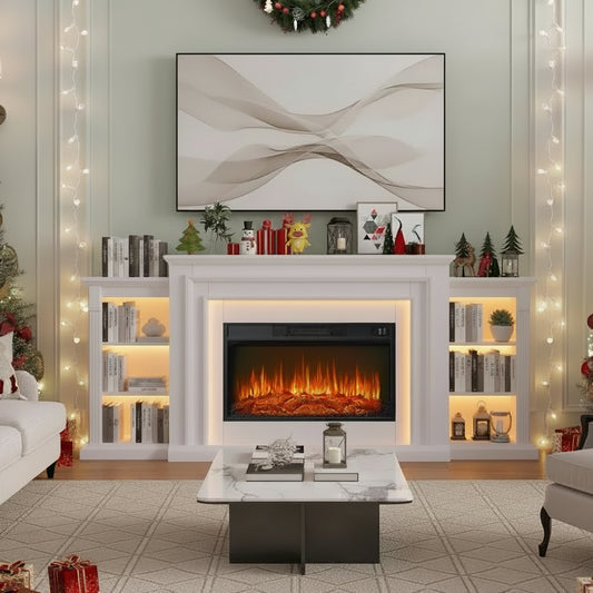 80-Inch LED Electric Fireplace TV Stand with Mantel and Heater