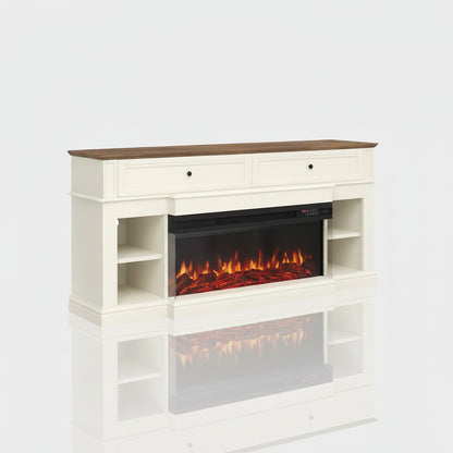 63-inch Antique White Fireplace TV Stand Modern Media Console