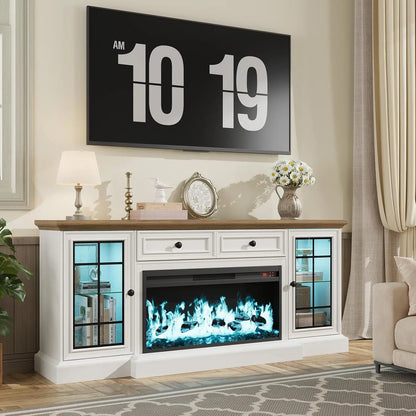 Modern Entertainment Center Electric Fireplace TV Stand with LED Lights