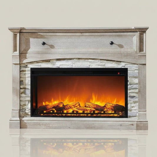 52in Farmhouse Electric Fireplace TV Stand with Mantel