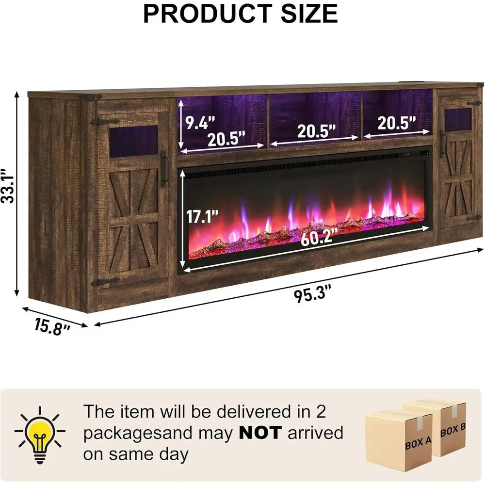 Modern Electric Fireplace TV Stand with LED Lights 100 Inch
