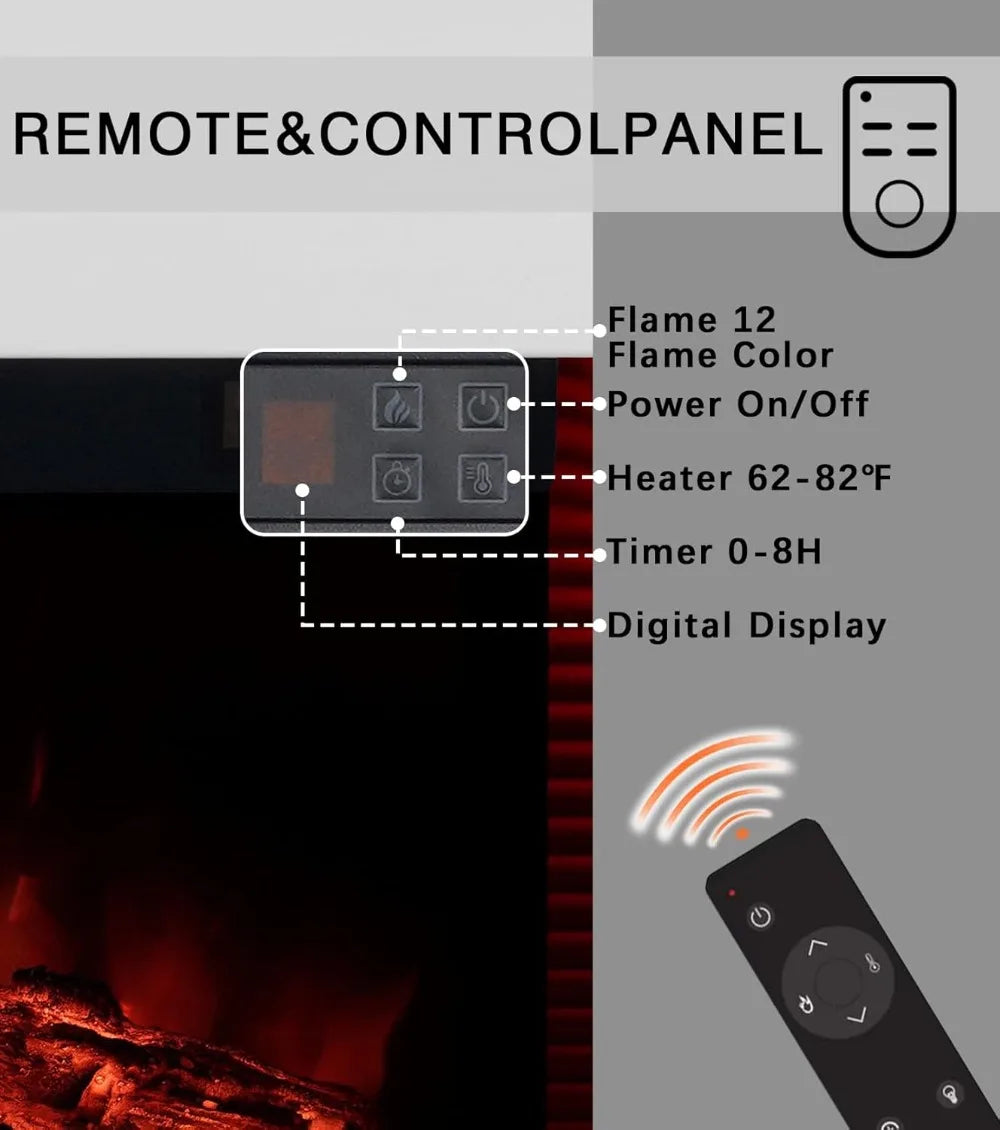 60" Wall Mount Electric Fireplace with 3-Sided View LED Heater White