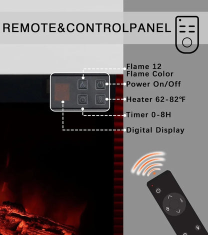 60" Wall Mount Electric Fireplace with 3-Sided View LED Heater White