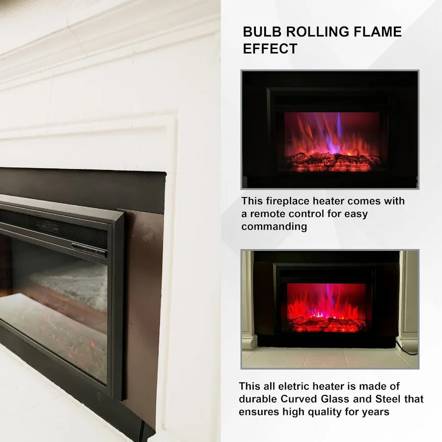 32 Inch Electric Fireplace Insert Heater with Remote Control