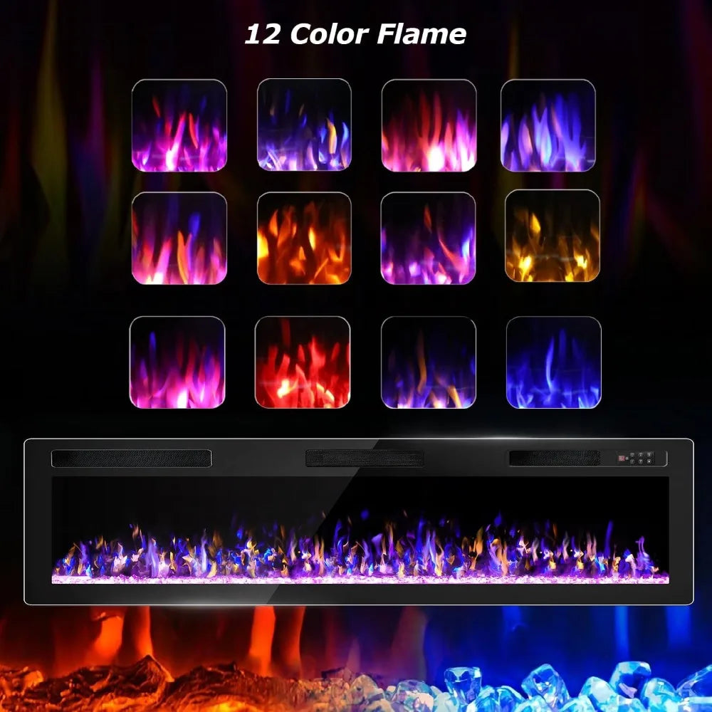 Ultra-Thin Electric Fireplace Heater Wall Mounted Freestanding 72 Inch