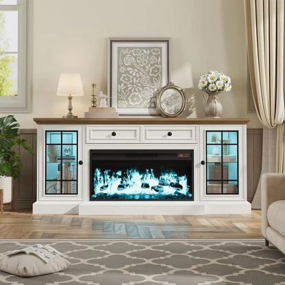 Modern Entertainment Center Electric Fireplace TV Stand with LED Lights
