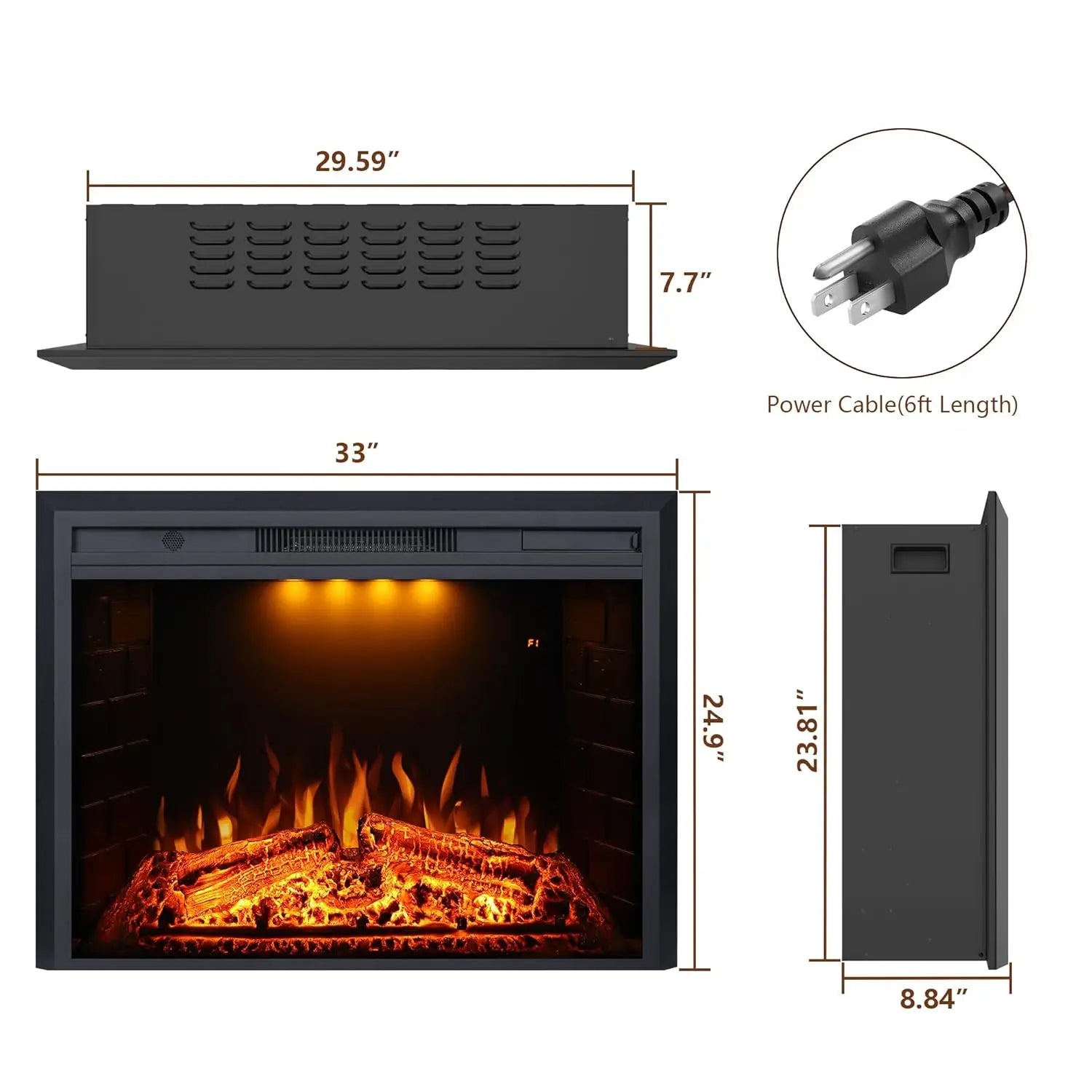 Electric Fireplace Insert 33 Inch Heater with Overheating Protection