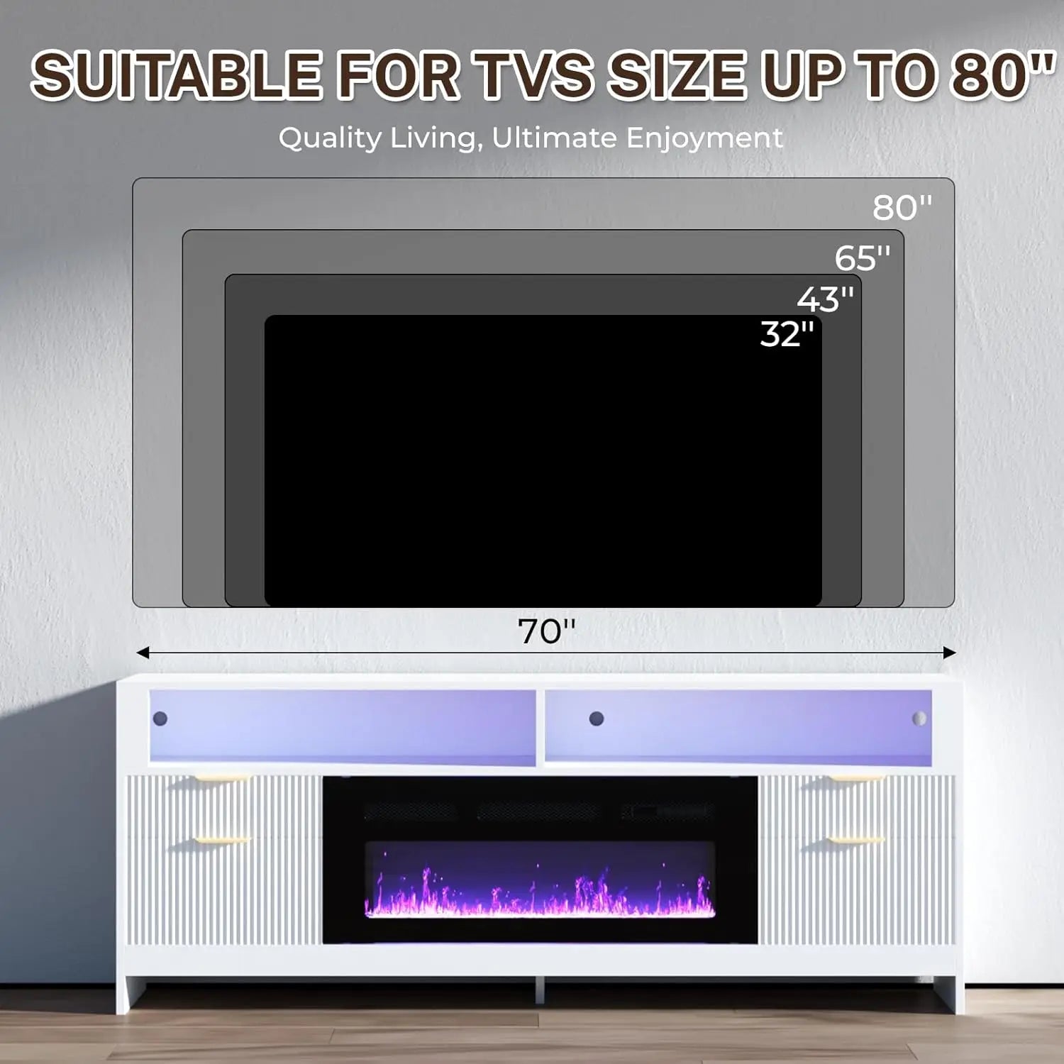36" Modern Electric Fireplace TV Stand with LED Lights White