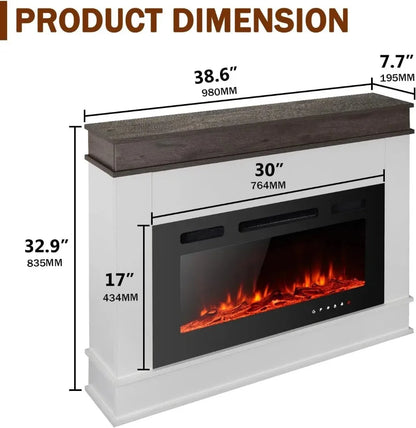 39" Electric Fireplace Mantel Heater 1500W 12 LED Colors