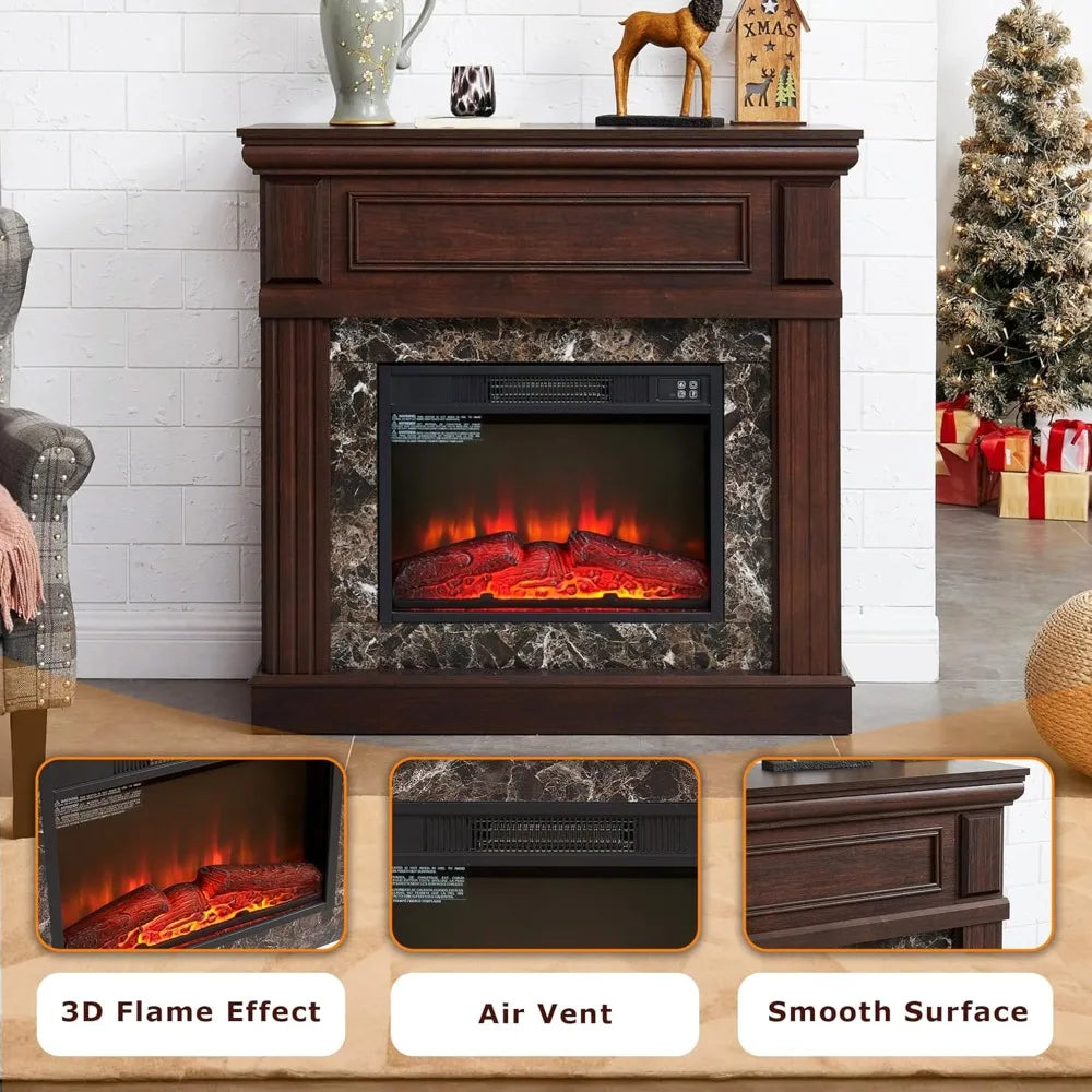 42 Inch Electric Fireplace with Mantel 1400W Heater Remote Control