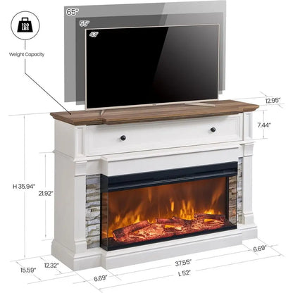65in Electric Fireplace TV Stand with 36in Insert Antique White