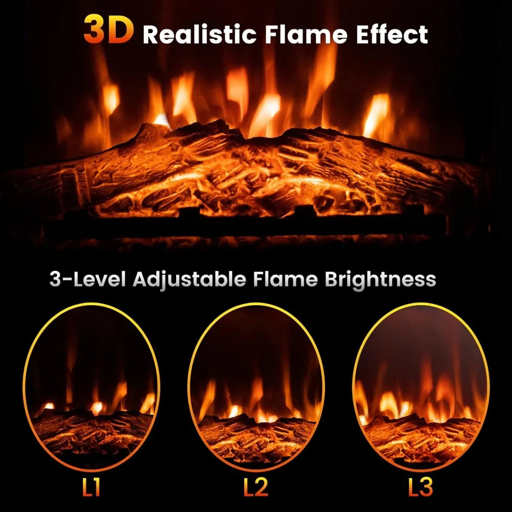 32-Inch Electric Fireplace Mantel 1400W Heater 3D Flame Brown