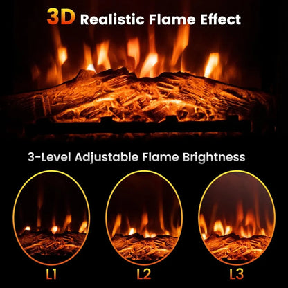 32-Inch Electric Fireplace Mantel 1400W Heater 3D Flame Brown