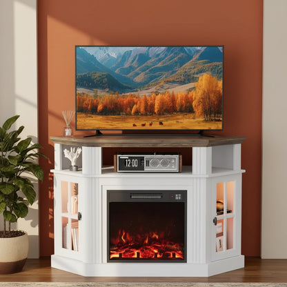 Antique White 55 Inch Electric Fireplace TV Stand Entertainment Center
