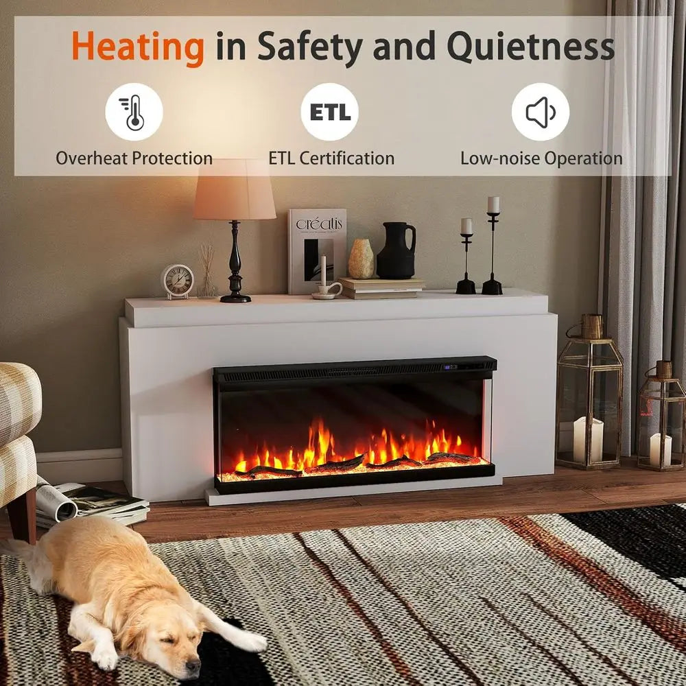 3-Sided Electric Fireplace Insert 40-inch 1200W Wall-Mount or Freestanding