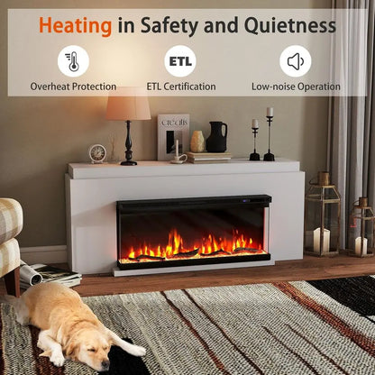 3-Sided Electric Fireplace Insert 40-inch 1200W Wall-Mount or Freestanding
