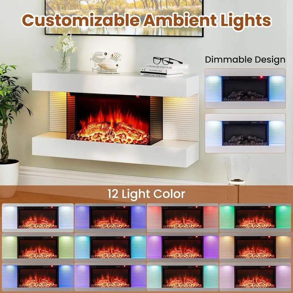 32-inch Wide Electric Fireplace Wall-Mounted with Floating Mantel 1500W
