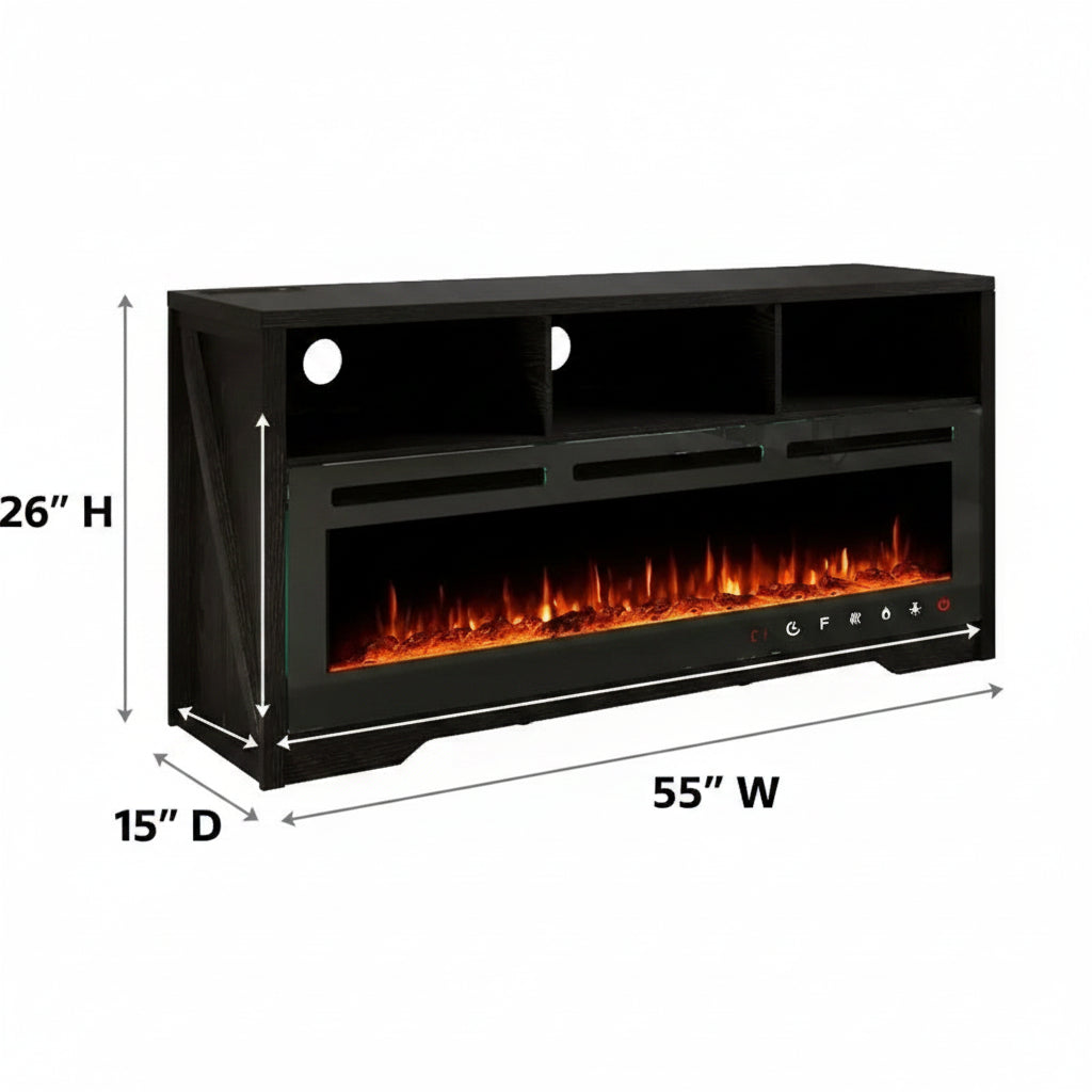 Electric Fireplace TV Stand 55-inch Modern Entertainment Center Black