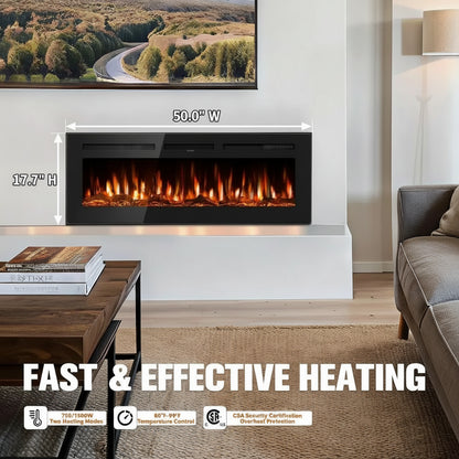 50-inch Ultra Slim Electric Fireplace Insert and Wall Mount
