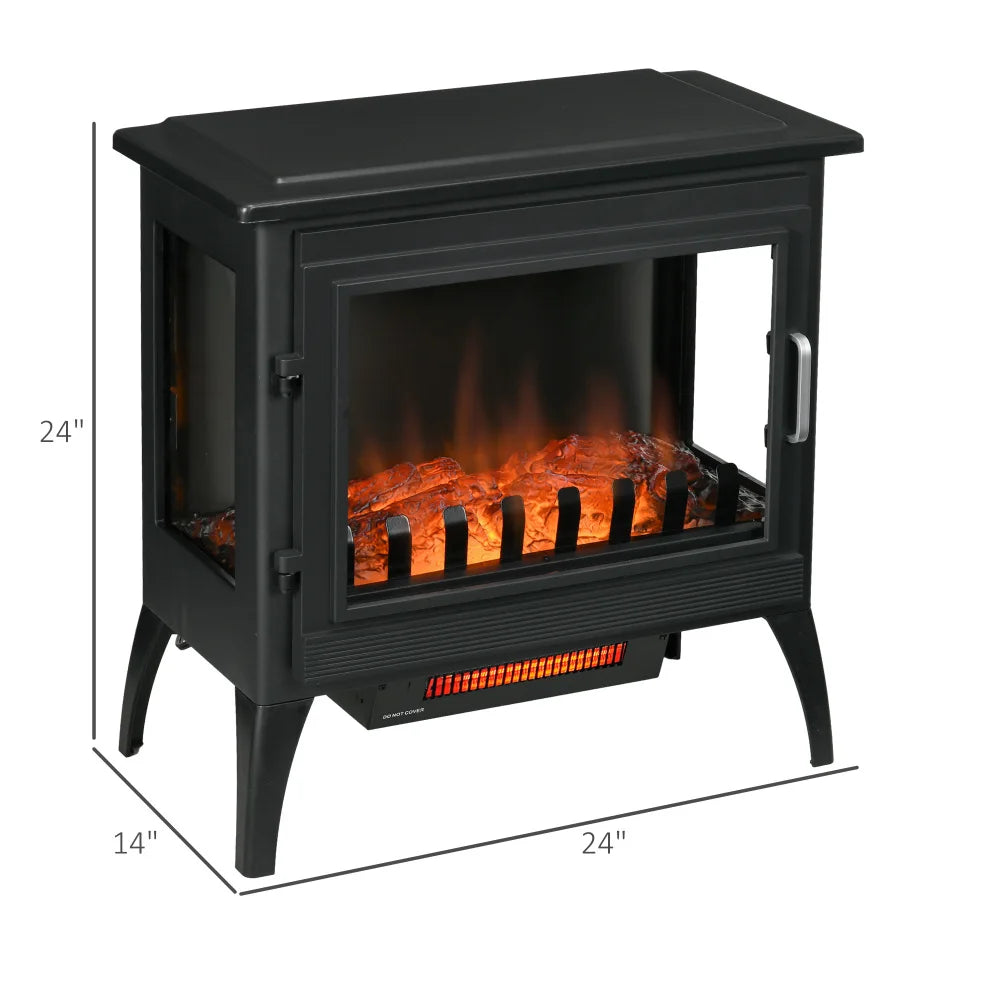 24-inch Freestanding Electric Fireplace Stove Infrared Heater Black