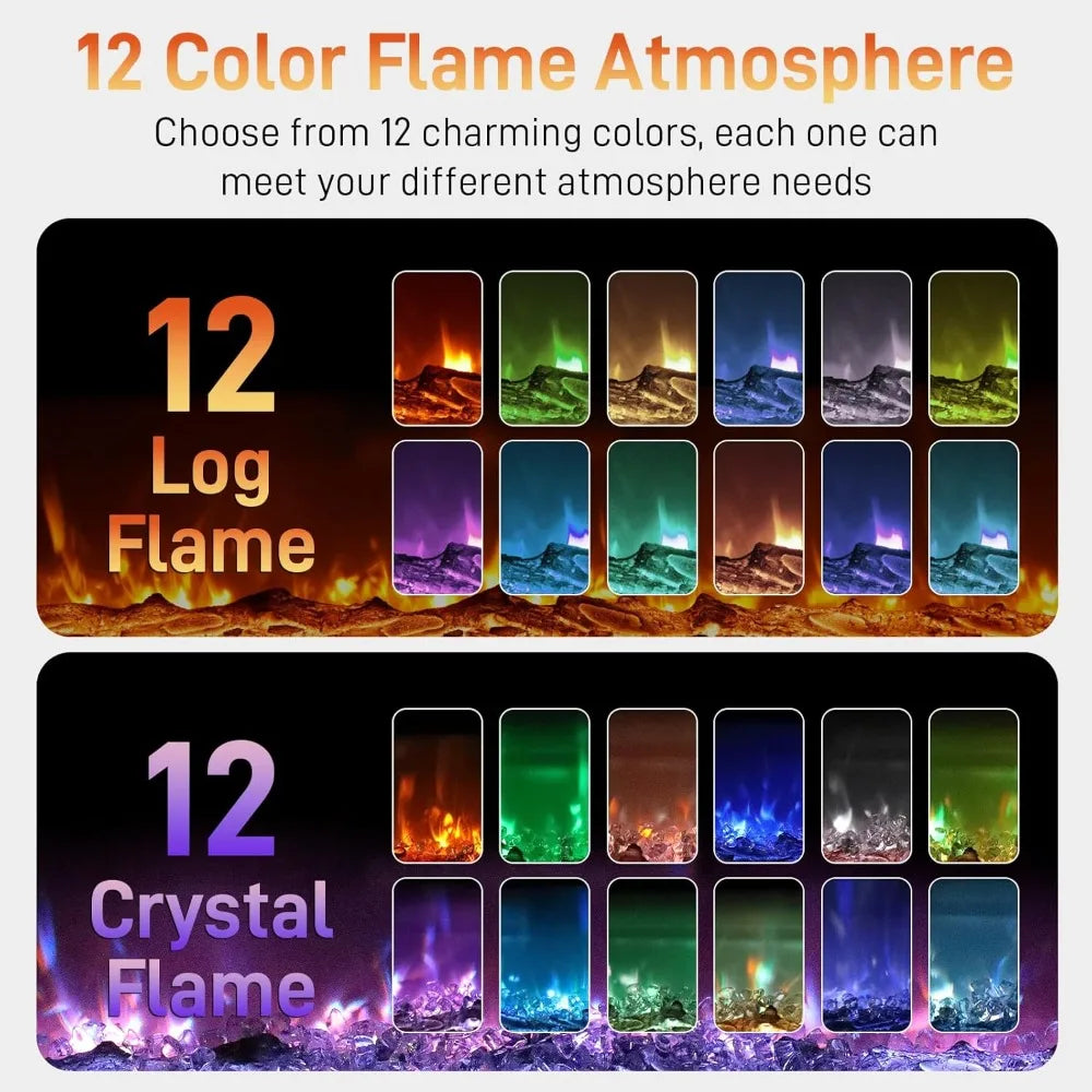 42-Inch Electric Fireplace Heater with Remote and 12 Flame Colors