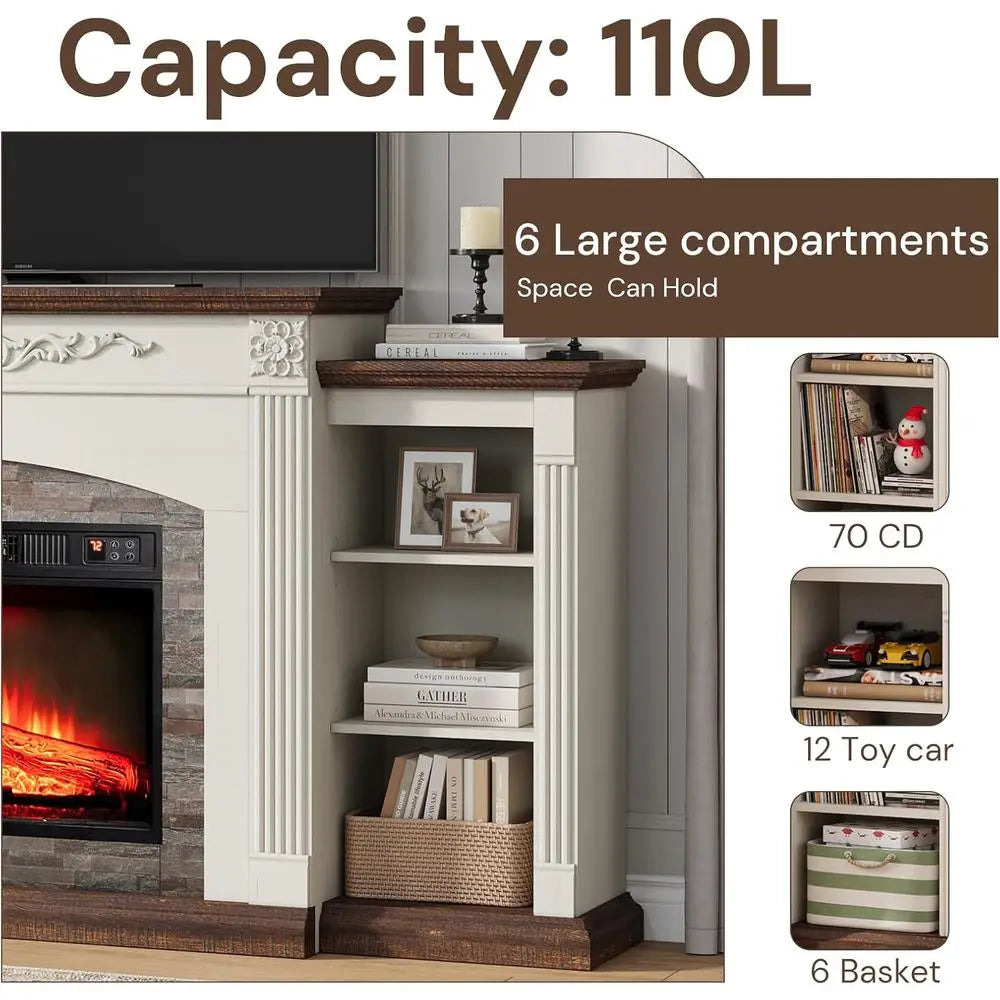 72 Inch Electric Fireplace TV Stand White Entertainment Center
