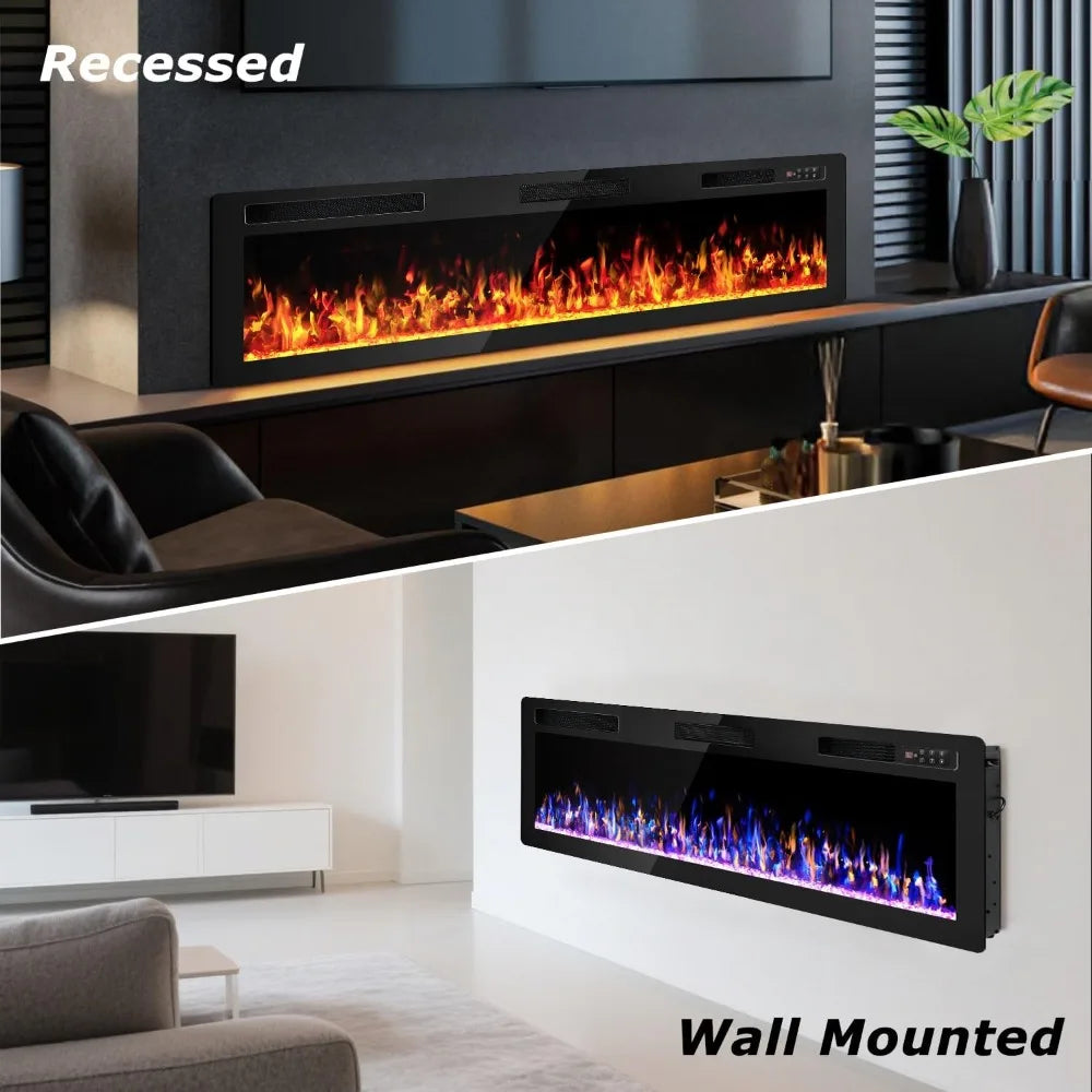 Ultra-Thin Electric Fireplace Heater Wall Mounted Freestanding 72 Inch