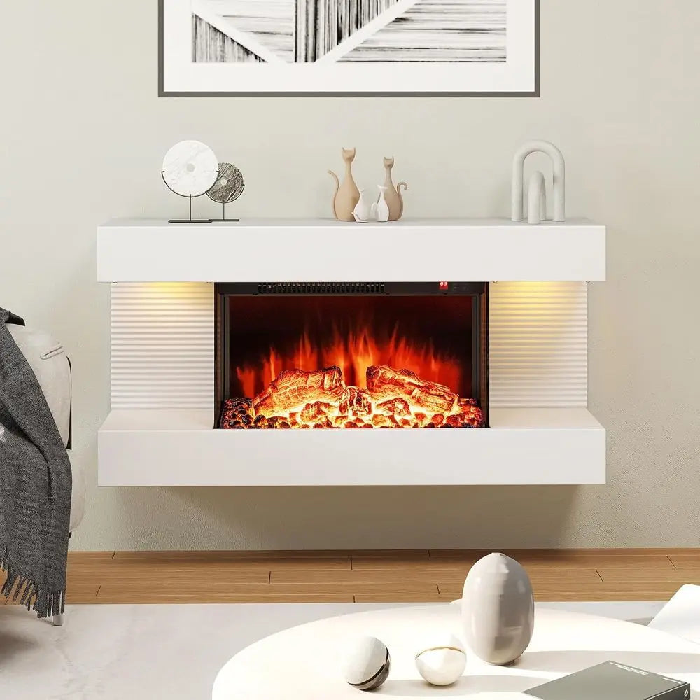32-inch Wide Electric Fireplace Wall-Mounted with Floating Mantel 1500W