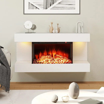 32-inch Wide Electric Fireplace Wall-Mounted with Floating Mantel 1500W