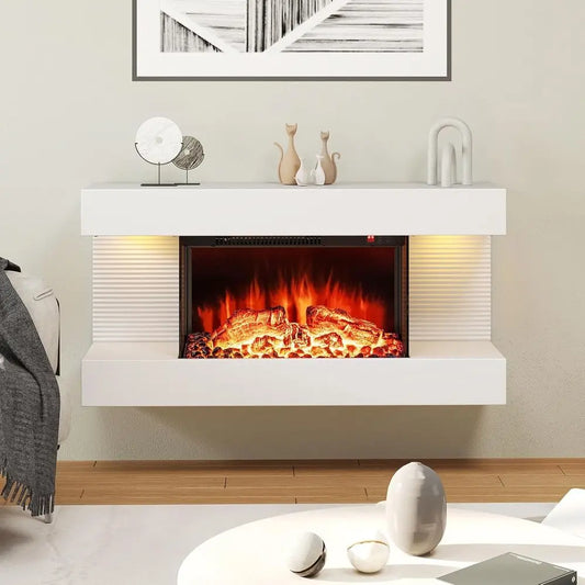 32-inch Wide Electric Fireplace Wall-Mounted with Floating Mantel 1500W