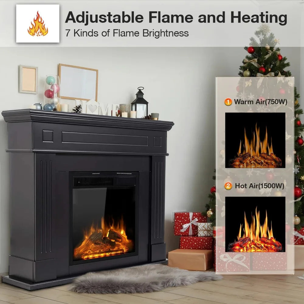 44 Inch Freestanding Electric Fireplace with Mantel and Remote