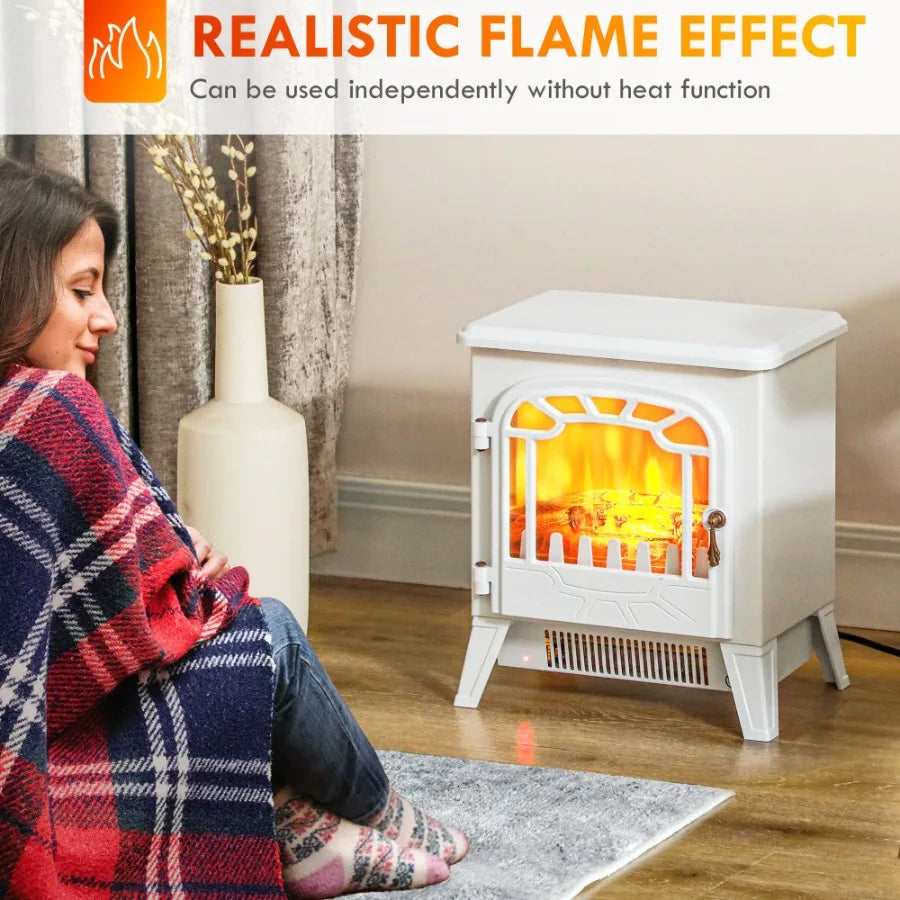 Freestanding Electric Fireplace Stove Heater 750W 1500W White
