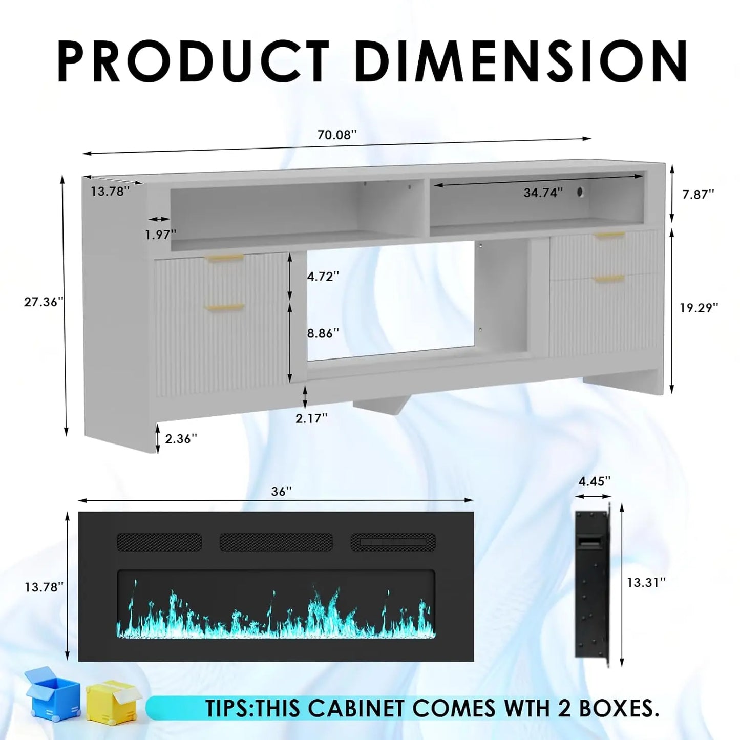 36" Modern Electric Fireplace TV Stand with LED Lights White