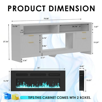 36" Modern Electric Fireplace TV Stand with LED Lights White