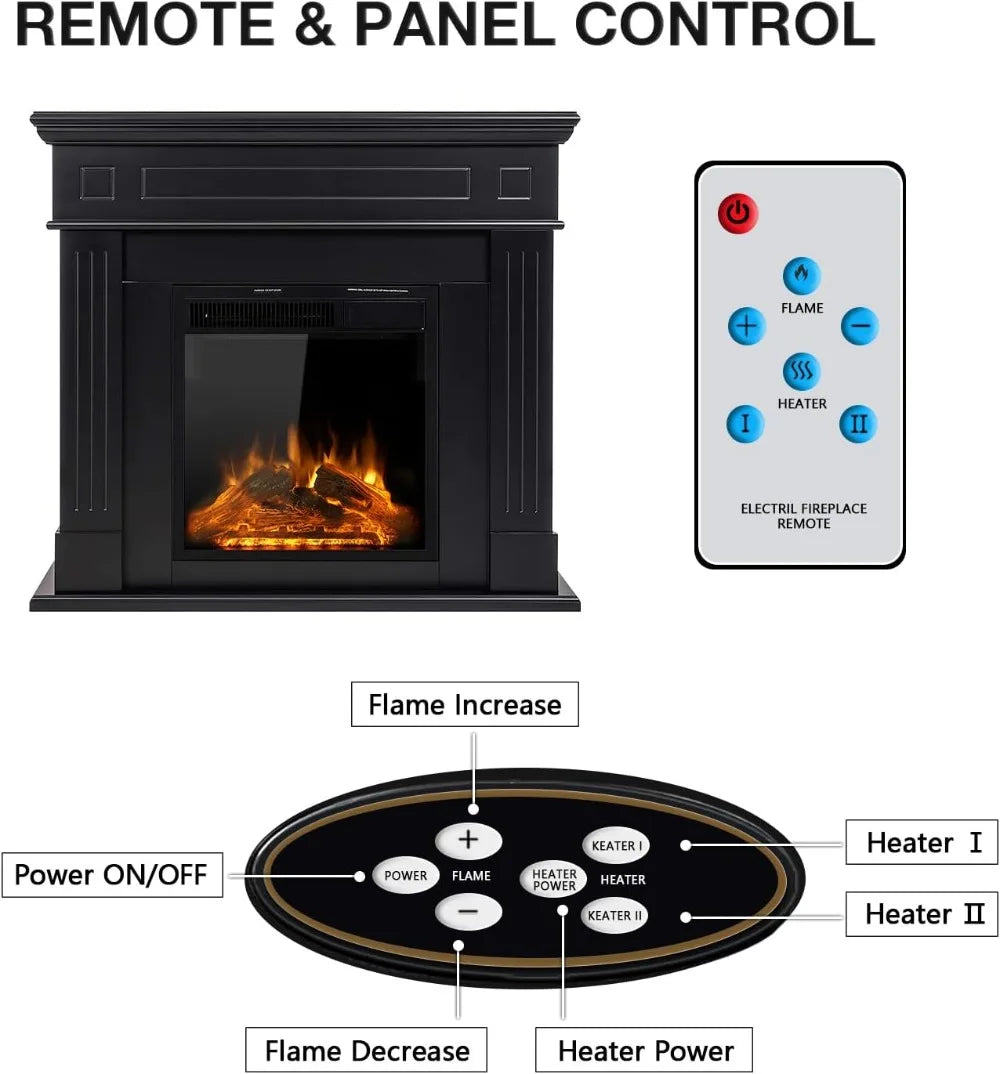 44 Inch Freestanding Electric Fireplace with Mantel and Remote