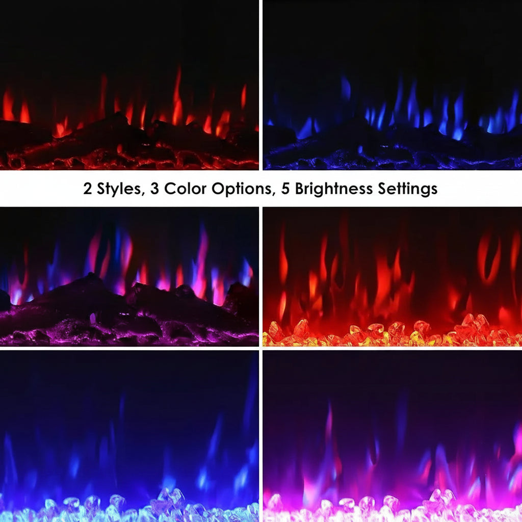 50-Inch Wall-Mounted Electric Fireplace Insert 3 Flame Colors