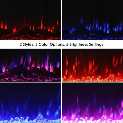 50-Inch Wall-Mounted Electric Fireplace Insert 3 Flame Colors